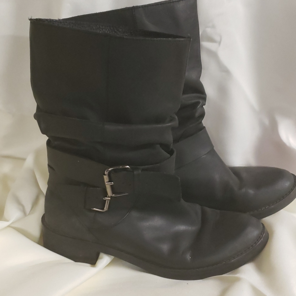 Black moto boots, size 8